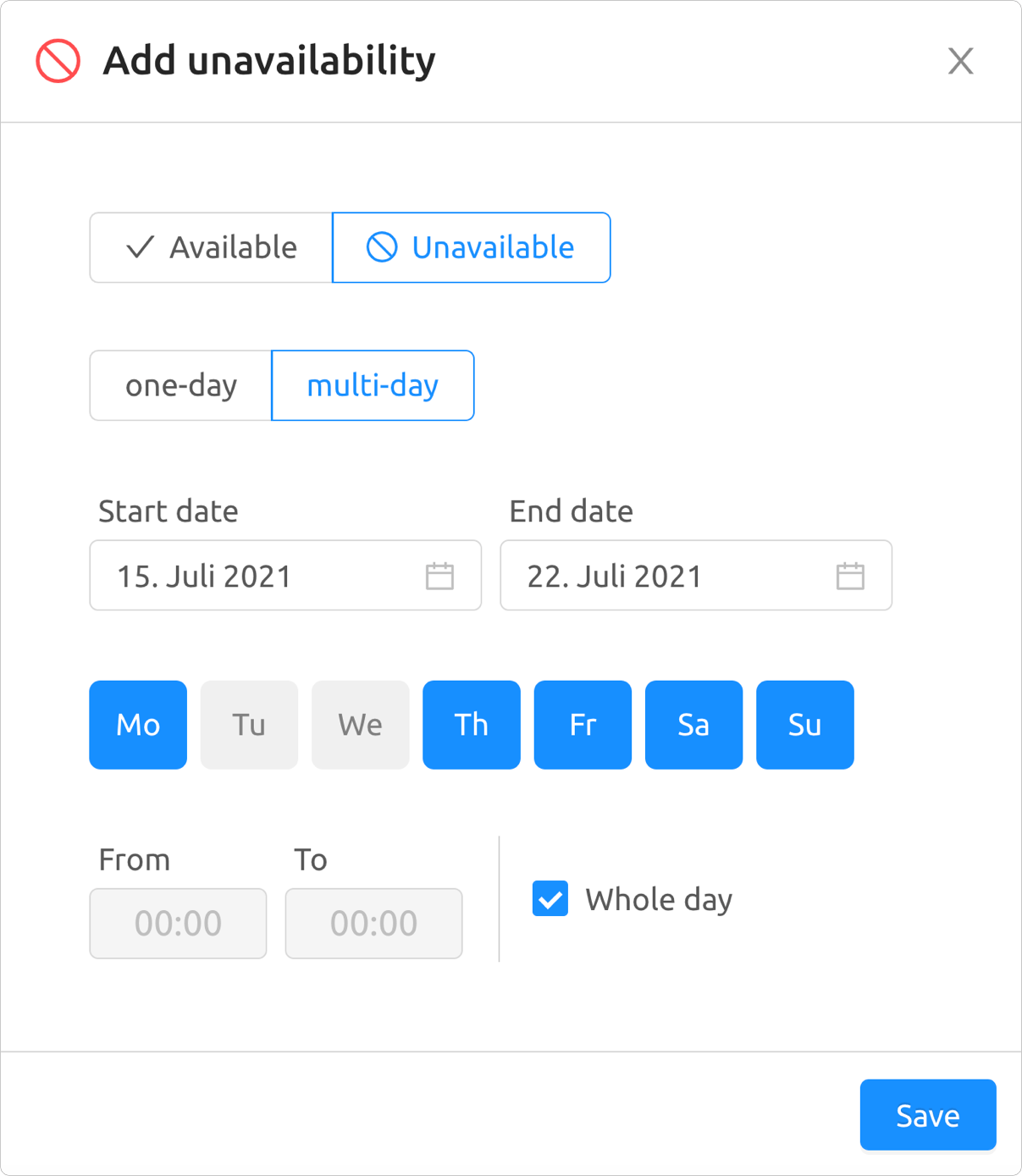 Multi day availabilities shift plan Aplano