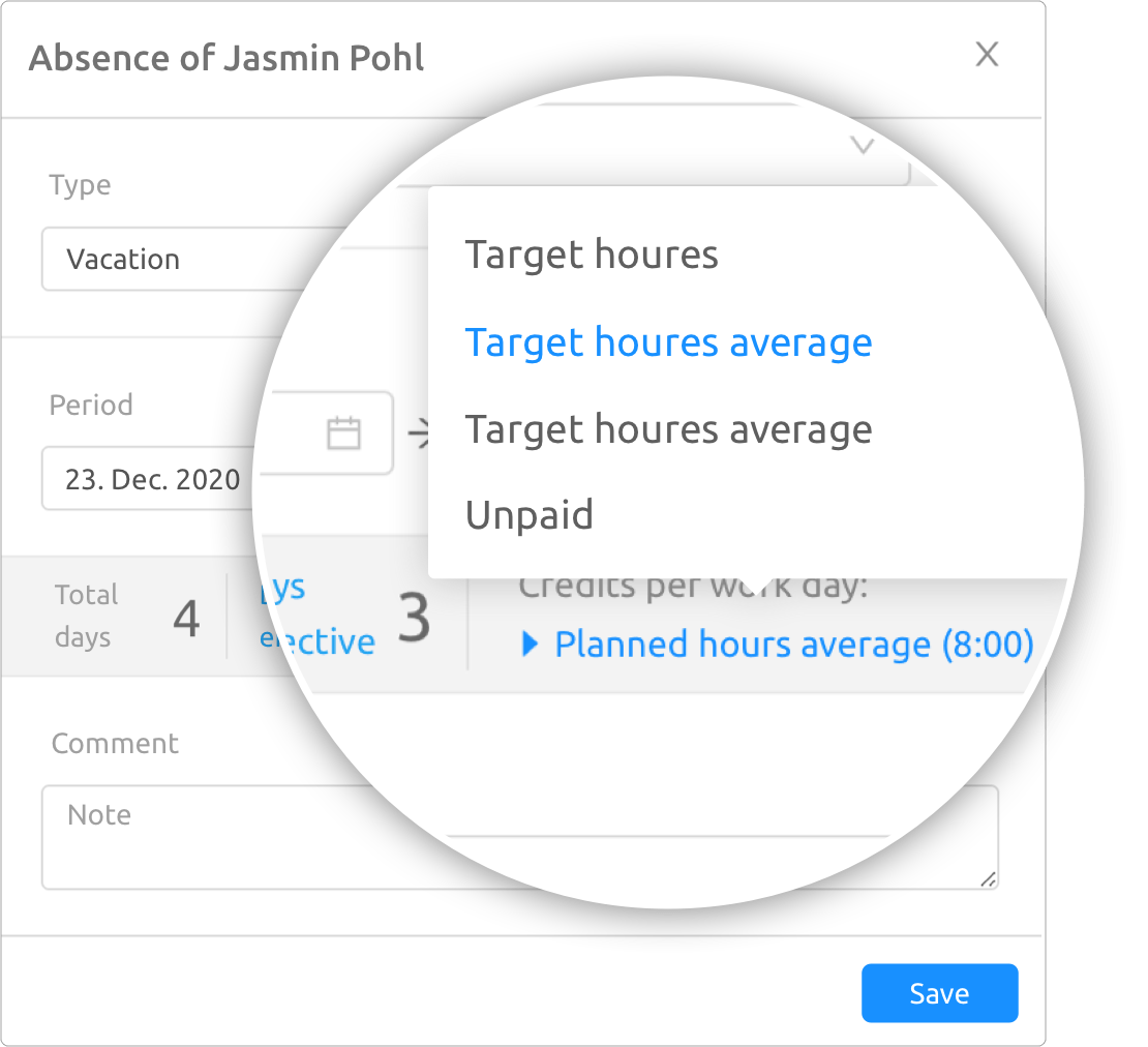 Vacation manager credits per workday