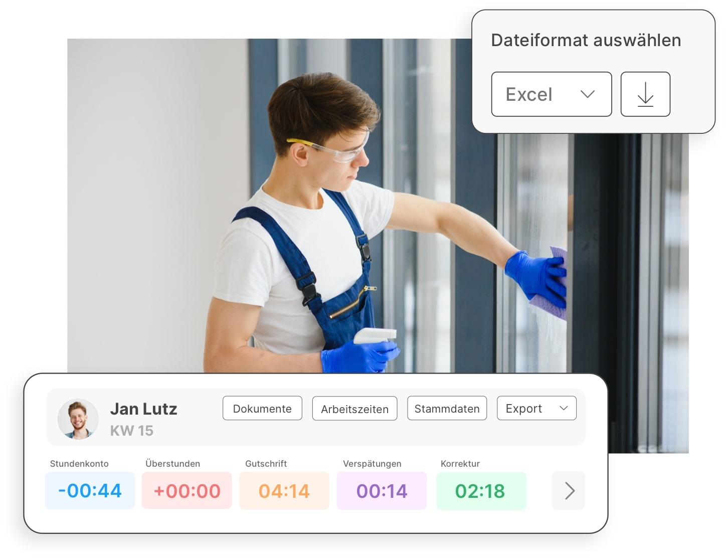 Stundenkonto & Auswertungen im Reinigungsbereich