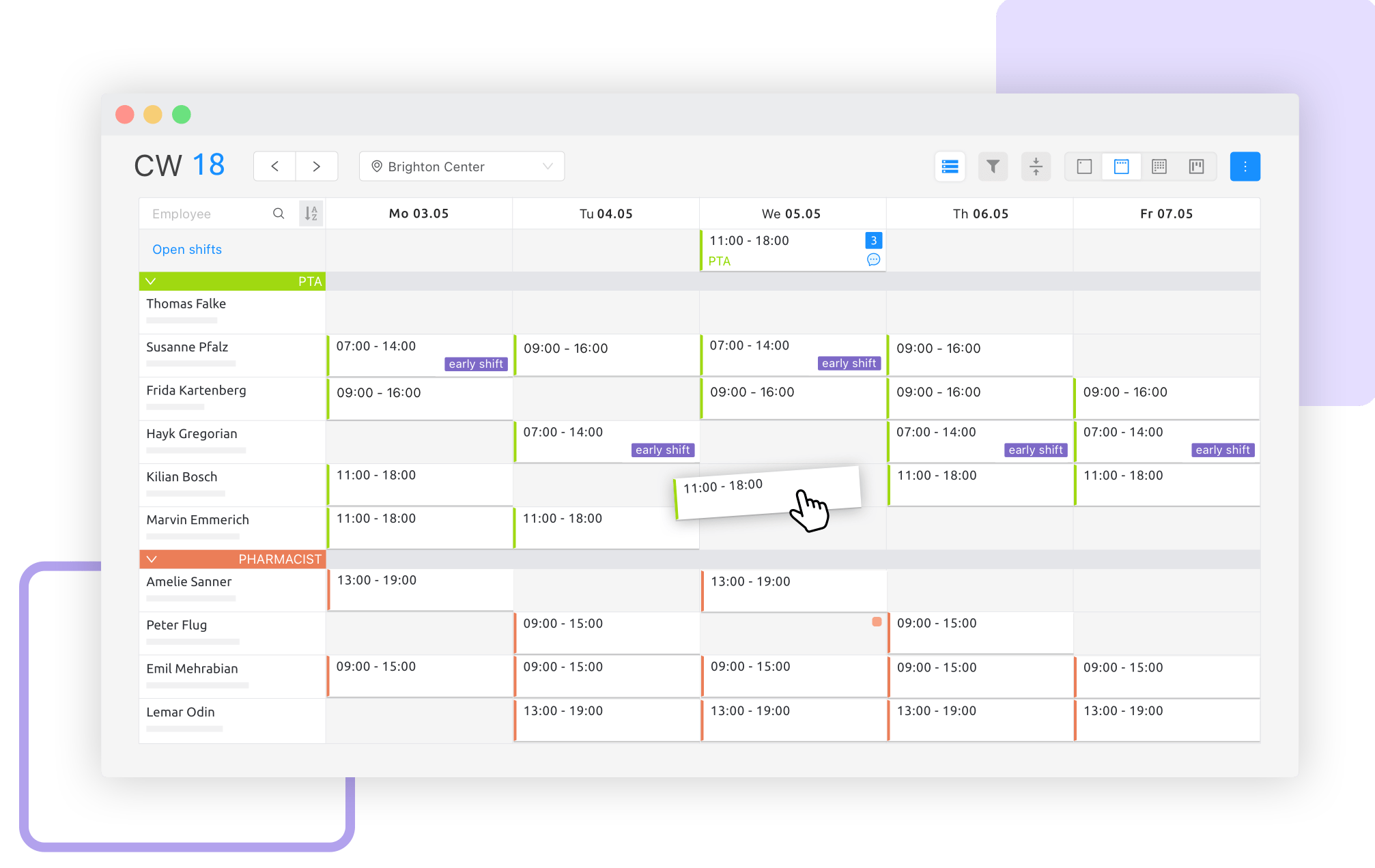 Create open shifts with Aplano