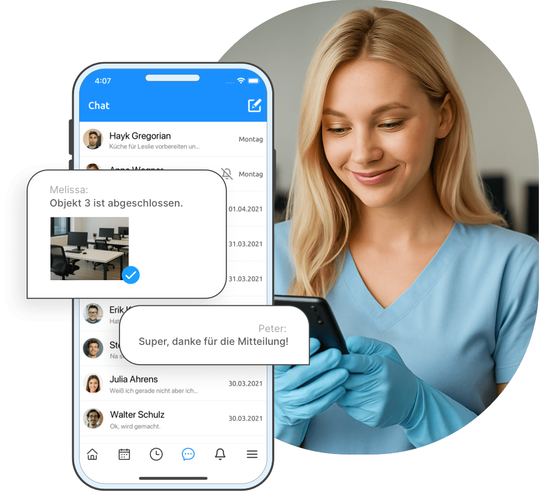 Chattool und Kommunikation in der Reinigungsfirma