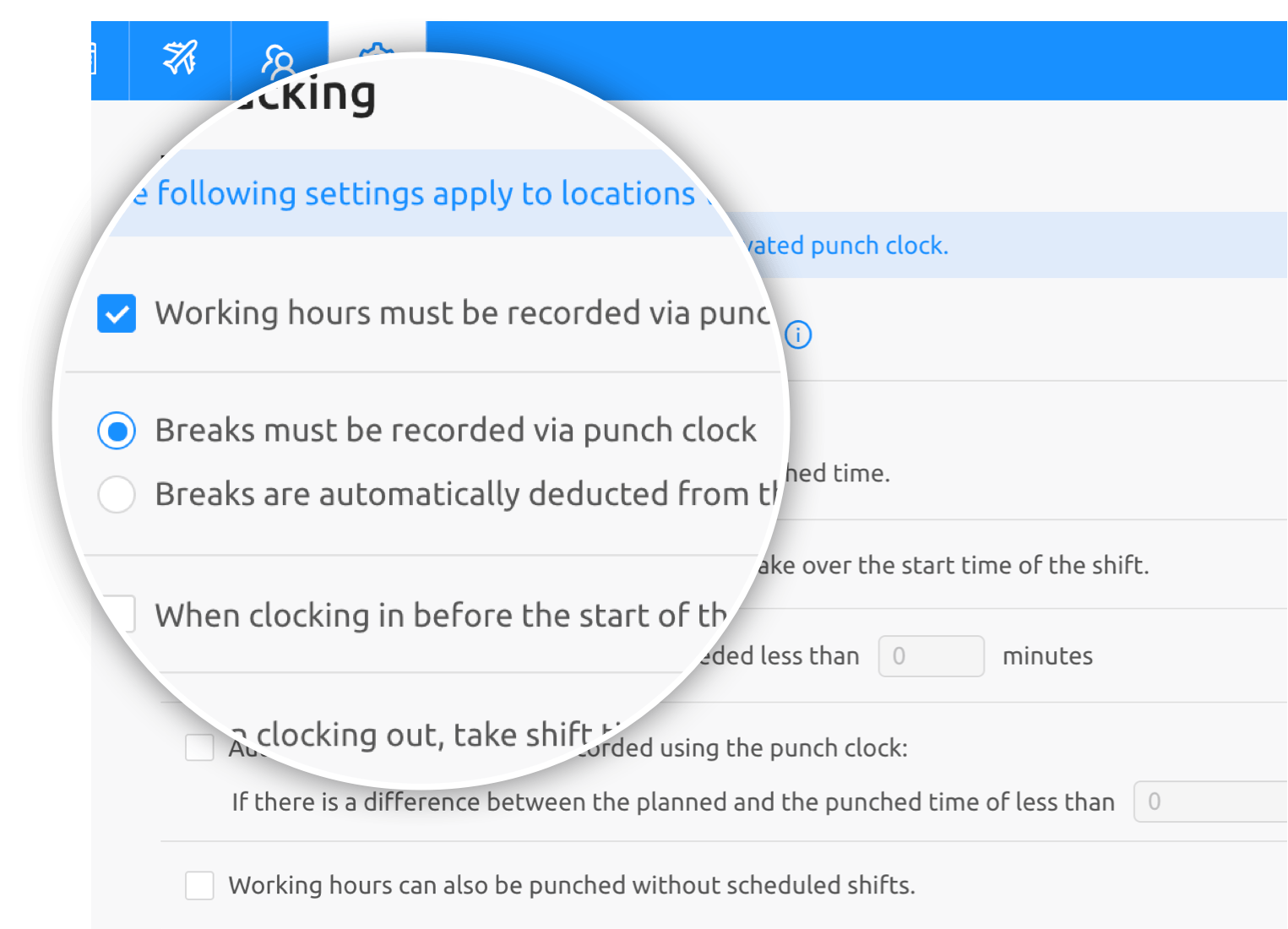 Break times in the shift plan