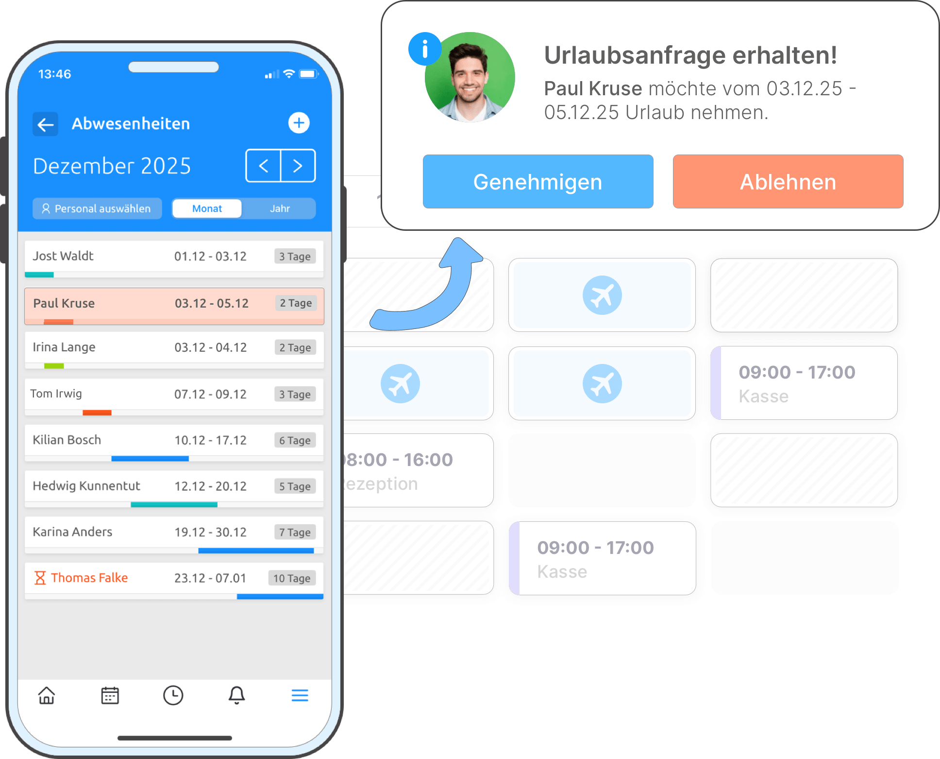 Calendar view vacation manager shift planning